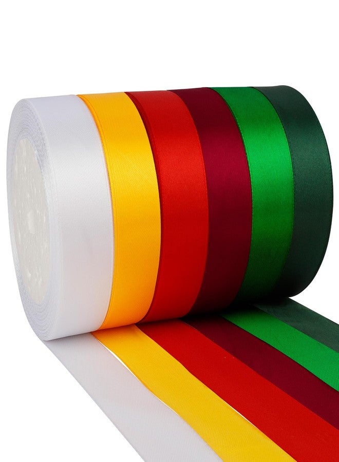 Cidenbio Christmas Ribbon for Gift Wrapping 6 Rolls 150 Yards 1 Inch Xmas Ribbon, Red Ribbon Green Ribbon White Ribbon Yellow Ribbon Satin Ribbon, Ribbons for Crafts Bow Invitation Card Party Wedding Decor - Image 1